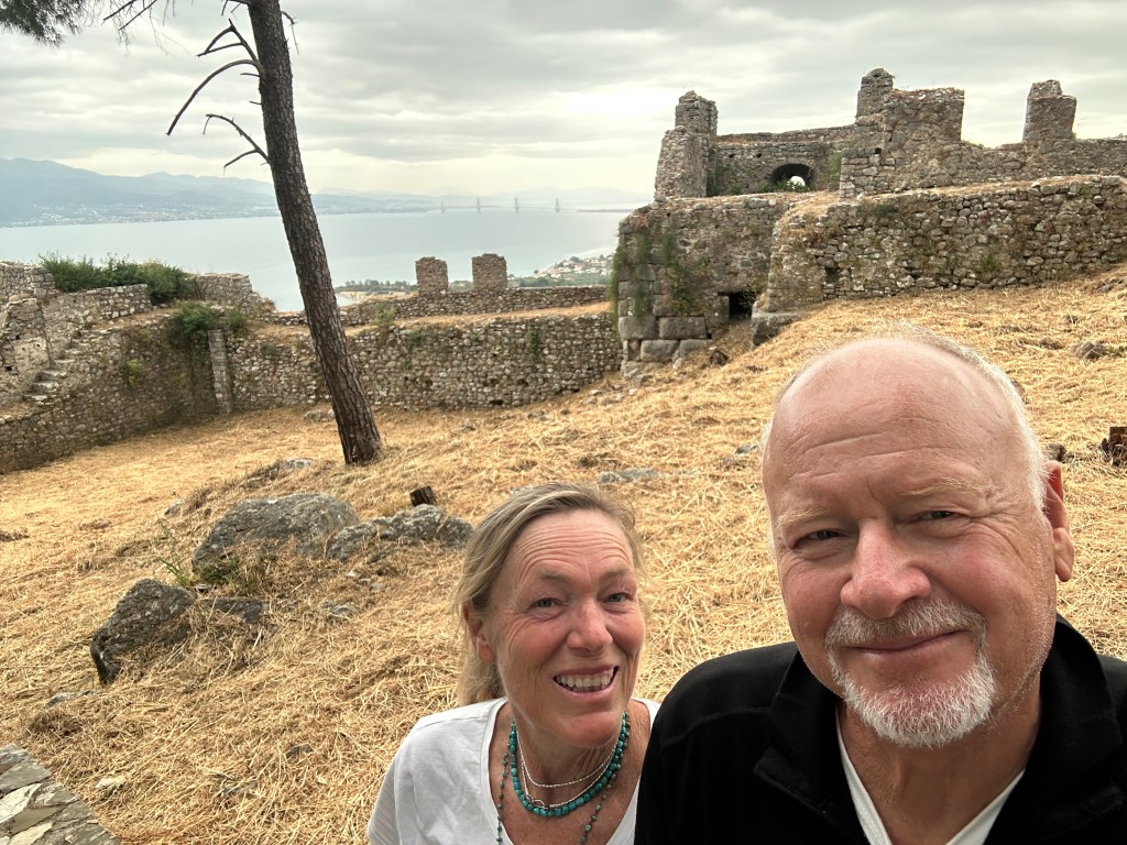 Up the top of the Nafpaktos Castle. Rio Bridge in the background